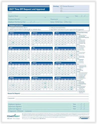 Vista 8 de ComplyRight Solicitud pequeña de 2 partes para tiempo libre 5-1/2 "x 8-1/2" Formularios de asistencia Paquete de 50