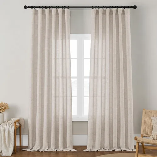 Vista 10 de Cortinas de cocina de lino semitransparente beige de 24 pulgadas de largo, 2 paneles Cream, Cafe Short Curtains, for Bathroom Small Windows, Light