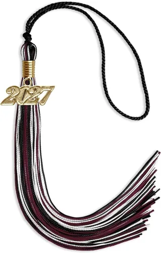 Vista 119 de Endea Graduation Borla mixta de triple color con gota de fecha dorada (negro/dorado/blanco, 2021)