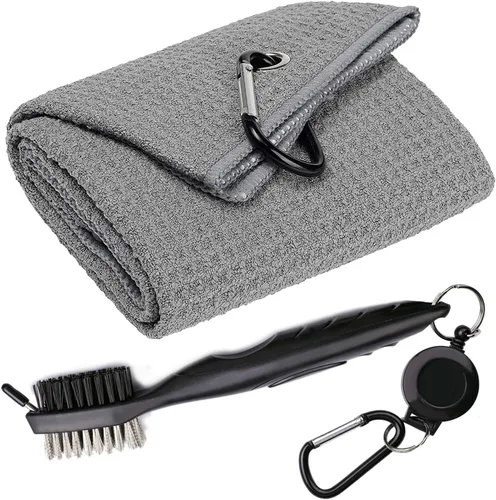 Vista 9 de Toallas de Golf, Toalla de Golf de Microfibra con Patrón Waffle Tri-fold - Kit de Herramientas de Cepillo con Limpiador de Ranuras del Club, con 2