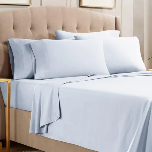 Vista 10 de Empyrean Bedding - Juego de sábanas de 6 piezas con correas ajustadas para mayor duración y resistencia, 110 GSM, tejido suave, Microfibra, azul