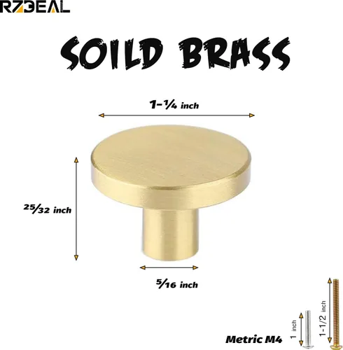 Vista 6 de RZDEAL Pomos para gabinete, pomos redondos de latón macizo para cajones y cajones, manijas decorativas simples para puertas de gabinete de cocina