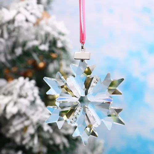 Vista 6 de Remerry Adorno Navideño de Copo de Nieve de Cristal para Árbol, Colgante de Cristal Transparente de Copo de Nieve Adorno Navideño Regalos