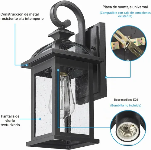 Vista 3 de Darkaway Accesorios de iluminación exterior para montaje en pared, aplique de pared al aire libre con vidrio sembrado, impermeable, accesorio