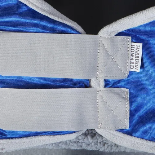 Vista 22 de Harrison Howard Máscara de mosca de caballo luminosa profesional estándar con orejas protección UV para caballo, azul y plateado, pequeño poni Azul