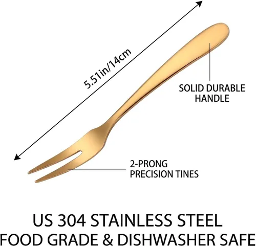 Vista 2 de Marfia - Tenedores de postre de acero inoxidable SUS304 de 6 piezas de oro para postres de 5.51 pulgadas, tenedores pequeños para aperitivos