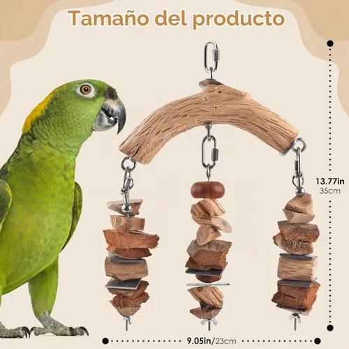 Vista 2 de DBNESS - Juguetes de loros para pájaros, colgantes medianos y grandes, bloques de madera para masticar con jaula de masticar natural de acero