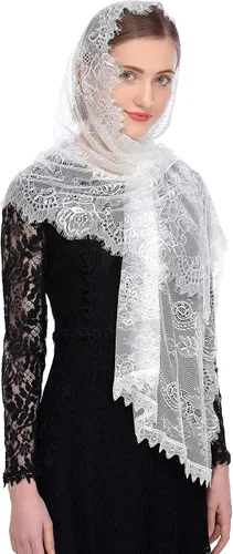 Vista 5 de PAMOR Chapel Veil - Velo de encaje español diseño floral velos de masa cubierta de cabeza rectangular