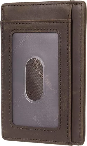 Vista 7 de Travelambo Cartera para mujer con múltiples tarjetas y bolsillo frontal minimalista de piel delgada