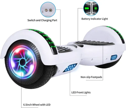 Vista 2 de FLYING-ANT Patinete autoequilibrante de 16.51 cm con altavoz y luces LED rojas