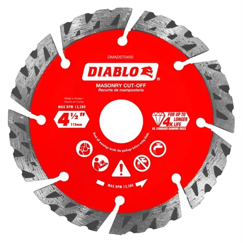 Vista 4 de Disco de corte turbo segmentado de diamante Diablo para hormigón, ladrillo y bloque - 4" de diámetro, kerf de 2.4mm, 15250 RPM máx. - DMADST0400