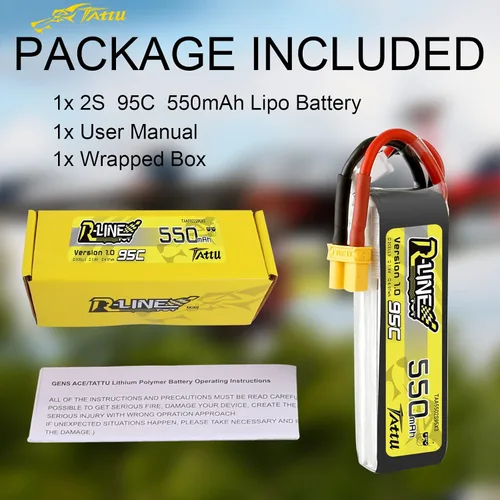 Vista 6 de TATTU R-Line 550mAh 7.4V 95C 2S Lipo Batería con XT30 Plug para FPV Racing Quadcopter