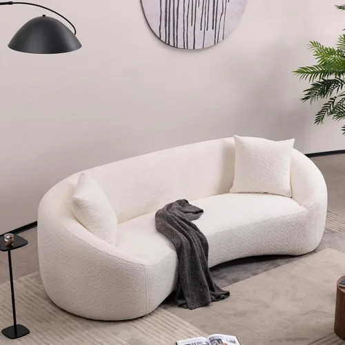 Vista 9 de Sofá curvado de 93.31 pulgadas, sofá de lujo de 3 plazas con 2 almohadas, marco de madera maciza, sofás modernos para sala de estar, apartamento