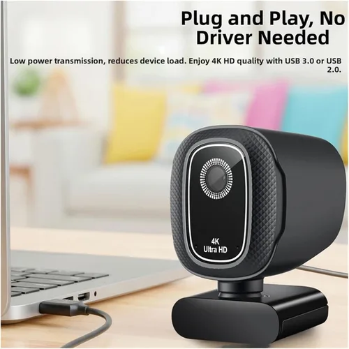 Vista 2 de Cámara web USB 4K HD con cubierta de privacidad, Plug & Play para computadora portátil para transmisión en vivo y videoconferencias (USB)
