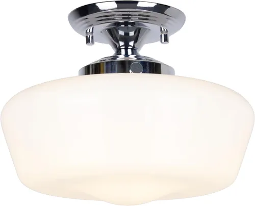 Vista 13 de Lámpara de techo semiempotrada estilo Schoolhouse, lámpara de techo moderna de 12 pulgadas en negro y dorado con pantalla de vidrio de leche