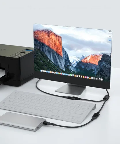 Vista 2 de RUXELY Adaptador USBC macho a doble USB hembra de 3.3 pies, adaptador dual USB-C a USB-A Divisor OTG, Thunderbolt 4 a puerto de expansión USB
