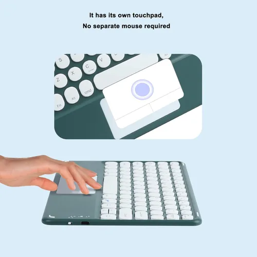 Vista 5 de Teclado inalámbrico con panel táctil, teclado Bluetooth recargable ultrafino mini con panel táctil, teclas redondas para iPad pro/iPad/iOS/Mac Verde