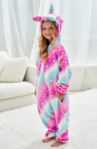 Vista 15 de Disfraz de unicornio con capucha para niñas, disfraz de una pieza para Halloween