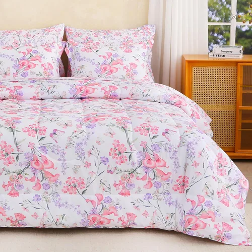 Vista 19 de lasoftan Juego de edredón floral Queen con sábanas, ropa de cama vintage de lujo de 7 piezas, ropa de cama de microfibra suave en una bolsa, juego