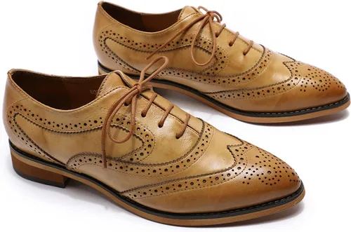 Vista 4 de Mona flying Zapatos de cuero para mujer con cordones perforados Oxfords Brogue Wingtip Derby para damas