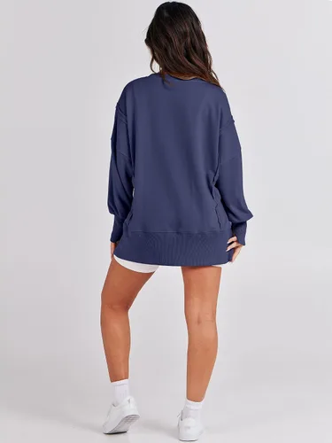 Vista 8 de ANRABESS Sudadera de gran tamaño para mujer, cuello redondo, manga larga, casual, con abertura, sin botones, ropa de otoño