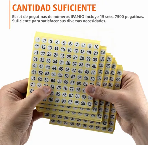 Vista 5 de 1-500 etiquetas adhesivas de números redondos, 15 juegos, 7500 etiquetas autoadhesivas, calcomanías pequeñas de números consecutivos, letreros