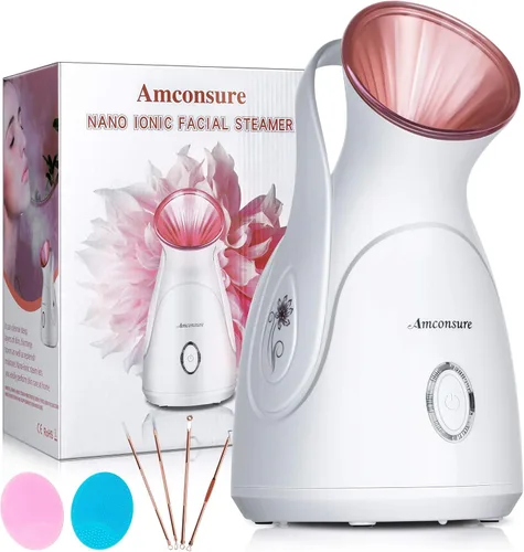 Vista 11 de Amconsure Vaporizador facial – vaporizador facial nano iónico, vaporizador de niebla cálida para sauna en el hogar, spa, humidificador para vapor