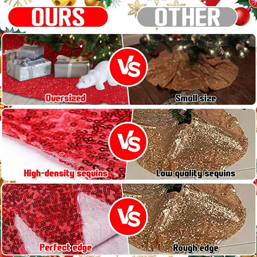 Vista 4 de Libima Falda de Árbol de Navidad Grande Roja de 84 Pulgadas de Tamaño Extra Grande con Lentejuelas Navideñas Redonda Brillante Magníficos Adornos
