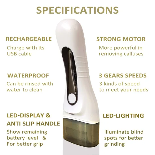 Vista 3 de Removedor eléctrico de callos para pies, elegible por la FSA, limas eléctricas portátiles recargables con 3 cabezales, kit de pedicura para piel