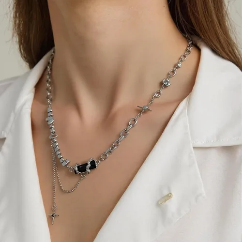 Vista 92 de Y2k - Collar irregular con dije de estrella, piedra de luna, diseño de cadena de moda, joyería de plata picante para mujer