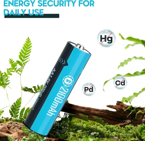Vista 4 de Baterías de litio recargables USB de 1.5 V, tamaño AA, batería doble A de larga duración, 2100 mAh con cable de carga, paquete de 4