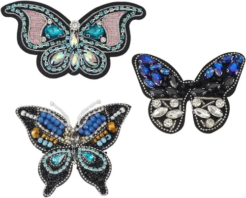 Vista 13 de INFUNLY Parches de diamantes de imitación con cuentas de corazón a mano, parches bordados para coser en parches de corazón de cristal para ropa