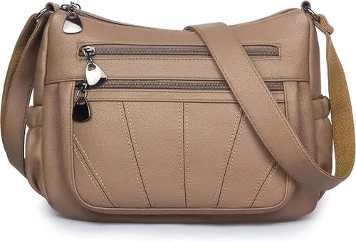 Vista 16 de Bolso cruzado para mujer, bolso de hombro suave de piel sintética, bolso mediano y espacioso, bolso de mano de moda con asa superior