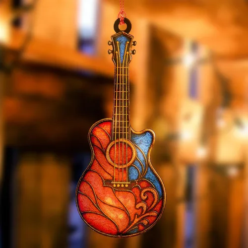 Vista 5 de Adornos de Navidad Graciosos de Música - Adorno de Guitarra - Regalos Temáticos de Guitarra - Amante de la Música - Rockeando - Adorno de Navidad