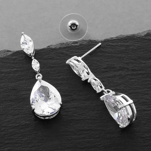 Vista 6 de Mariell Aretes colgantes de lágrima de cristal de circonita cúbica para boda, dama de honor, regalo de joyería de graduación, Metal Gema, Circonia