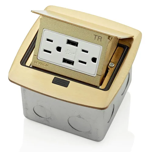 Vista 7 de Leviton Caja de suelo emergente con salida de 15 A, salida GFCI de autoprueba resistente a manipulaciones, PFGF1-MB, color negro