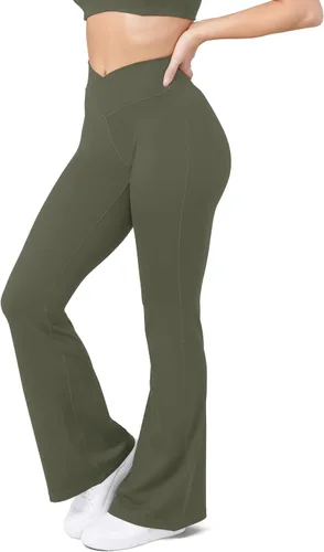 Vista 42 de HEGALY Pantalones de yoga acampanados para mujer, leggings cruzados, suaves, de cintura alta, pantalones casuales de entrenamiento con corte de bota