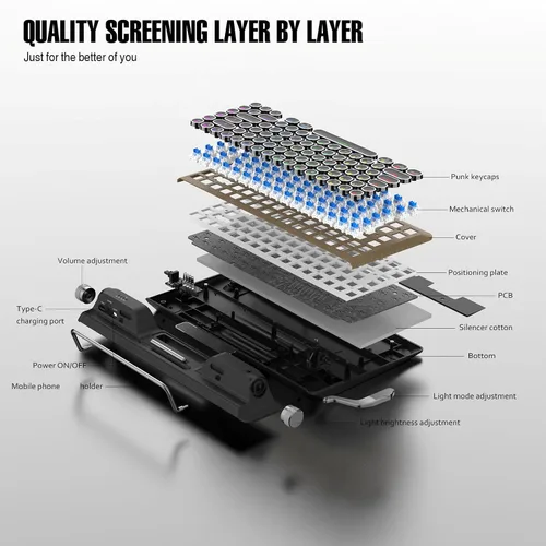 Vista 5 de Zopsc Retro Typewriter Mechanical Keyboard, 84 Keys Wireless 2.4G and Bluetooth 5.0, RGB Backlit, Blue Switches, Hot Swappable, with PU Leather