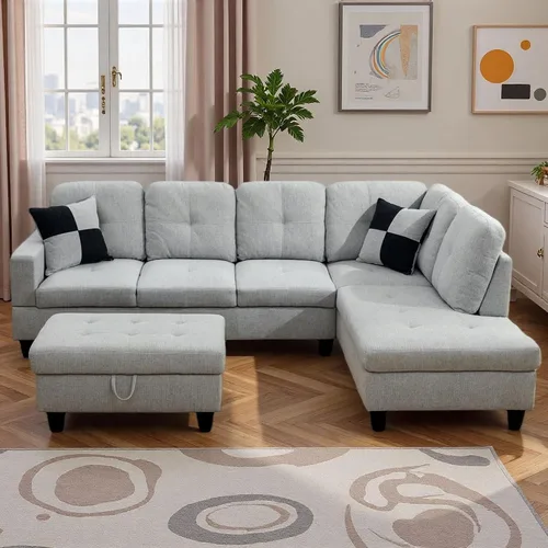 Vista 16 de Camillas en forma de L de 97 pulgadas para sala de estar, sofá seccional con otomana de almacenamiento, sofá modular con diván móvil