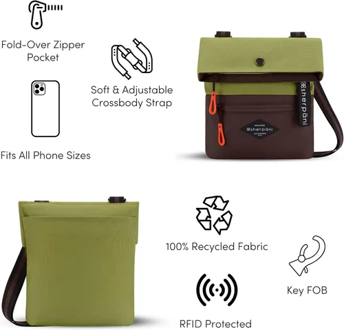 Vista 9 de Sherpani Pica, bolso cruzado pequeño, de nailon, bolso cruzado ligero, bolso cruzado para mujer, Cactus, Bolso bandolera pequeño