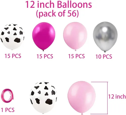 Vista 2 de Juego de globos con estampado de vaca, globos de látex rosa de 12 pulgadas para cumpleaños, despedida de soltera, despedida de soltera, decoración