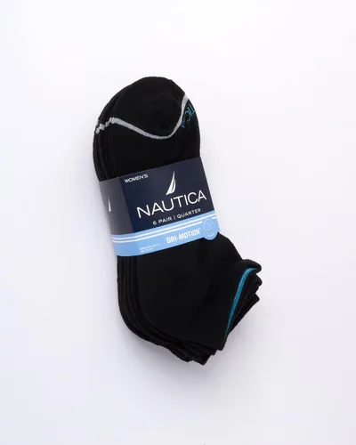 Vista 2 de Nautica Calcetines deportivos acolchados para mujer con control de humedad y corte de cuarto (paquete de 6)