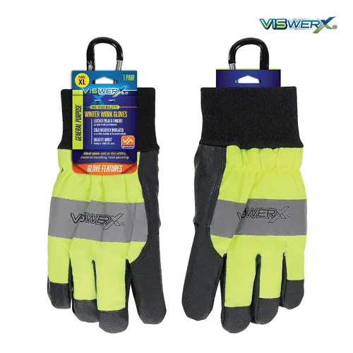 Vista 6 de Guantes de trabajo de invierno de alta visibilidad, aislados para clima frío y ajuste cómodo en la muñeca, guantes de trabajo resistentes, guantes