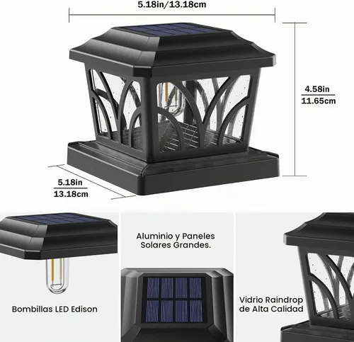 Vista 5 de SIEDiNLAR - Faroles solares para postes exteriores, de aluminio y vidrio, 2 modos, 20 lúmenes, bombillas LED Edison para postes de 4x4, 5x5, 6x6