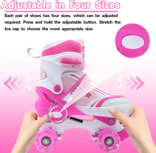 Vista 7 de Patines de ruedas para niños y niñas, 4 tamaños ajustables para niños con ruedas iluminadas, patines para niños y niñas de 5 a 8 a 12 años, verde