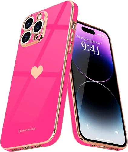Vista 20 de Teageo Funda para iPhone 14 Pro Max para Mujeres y Niñas Lindo Corazón de Amor Lujoso Chapado Suave Brillante Cubierta Trasera Elevada Protección