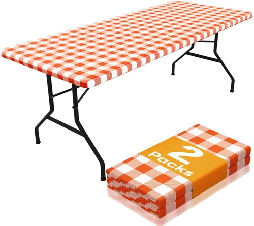 Vista 36 de Smiry Mantel de Mesa de Picnic Paquete de 2, Manteles Ajustables Elásticos Impermeables para Mesas Rectangulares de 18 x 72 pulgadas, Mantel