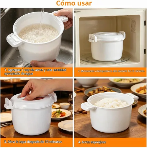 Vista 8 de Angoily - Arrocera para microondas, vaporizador portátil de 1 galón Microwavable Noodles Pasta Food Cookware, Non- Stick Bacon Oatmeal Pot Cooker