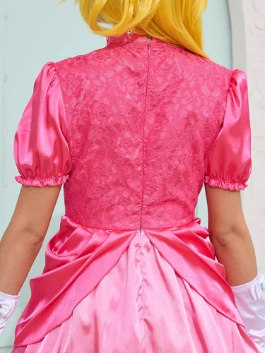 Vista 5 de Poboola Disfraz de princesa de Halloween para mujer, vestido de cosplay para adultos, vestido clásico de fiesta con corona, aretes y guantes