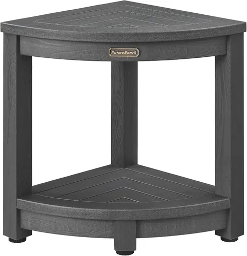 Vista 11 de KaimuBench Banco de ducha para ducha interior, taburete de ducha esquinero de madera de polietileno, asiento de baño de plástico para afeitarse
